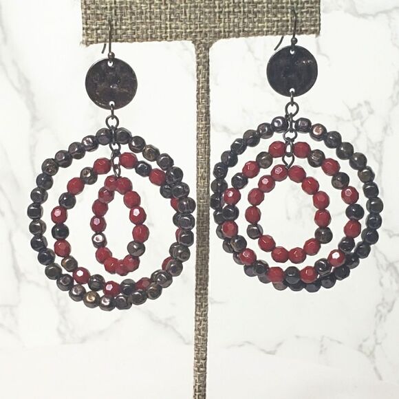 BEADED French Hook Dangle Earrings - Picture 1 of 8